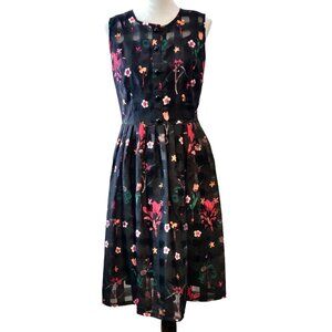 Voodoo Vixen Womens Size L Betsey Black Floral Semi Sheer Check Semi Swing Dress
